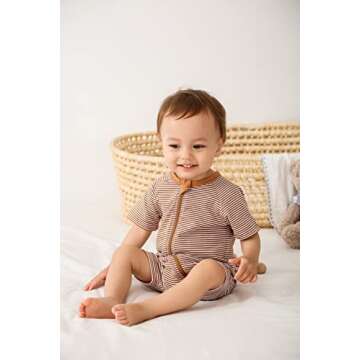 Feidoog 2PCS Baby Boys and Girls' Summer Short Sleeve One-Piece Romper Cute Cartoon Zipper Jumpsuit Outfits,BrownSet,3-6M