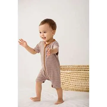 Feidoog 2PCS Baby Boys and Girls' Summer Short Sleeve One-Piece Romper Cute Cartoon Zipper Jumpsuit Outfits,BrownSet,3-6M