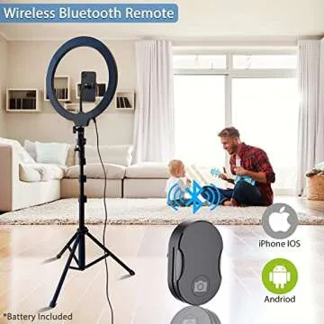 Fugetek 12" Selfie Ring Light Tripod Kit, Phone Holder, Bluetooth Remote, Aluminum Stand Extends to 51", USB Powered, Compatible with iPhone & Android, 3 Color Modes, Video, Photos, Makeup, TikTok