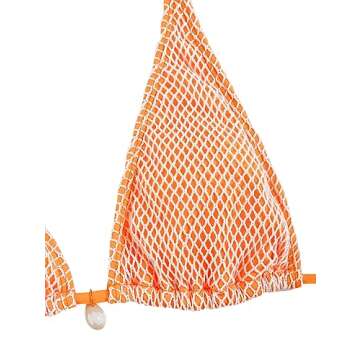 ZAFUL Women's Triangle Bikini Multiway Fishnet Tie Side Bandeau Halter String Bikini Set Two Piece Swimsuit Bathing Suits (1-Orange, S)