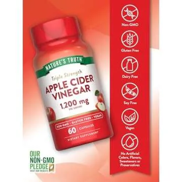 Nature's Truth Apple Cider Vinegar Vegan Capsules | 1200mg | 60 Veggie Pills | Extra Strength | Vegan, Non-GMO and Gluten Free Supplement