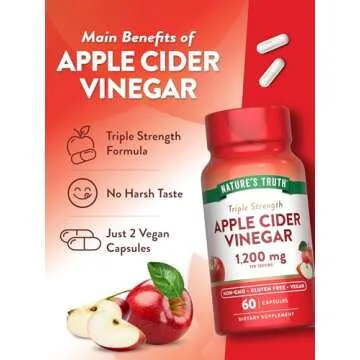 Nature's Truth Apple Cider Vinegar Vegan Capsules | 1200mg | 60 Veggie Pills | Extra Strength | Vegan, Non-GMO and Gluten Free Supplement