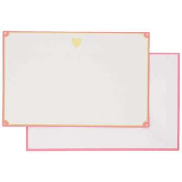 Graphique Gold Heart Flat Notes – Note Card Stationery with Adorable Soft Pink Border and Printed ...