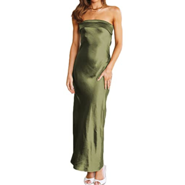 Realtix Satin Silk Backless Maxi Dress for Women