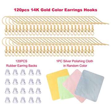 Earring Hooks for Jewelry Making - 120 PCS/60 Pairs Hypoallergenic 14K Gold Ear Wires Fish Hooks for...