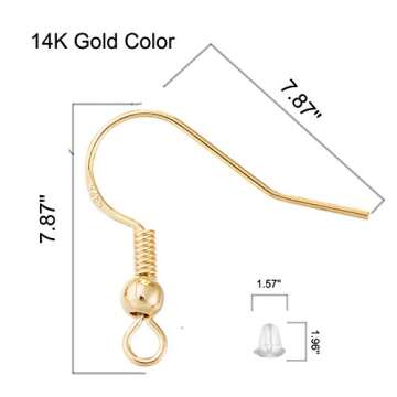Earring Hooks for Jewelry Making - 120 PCS/60 Pairs Hypoallergenic 14K Gold Ear Wires Fish Hooks for Jewelry Making, Jewelry Findings Parts with 120 PCS Rubber Earring Backs Stopper for DIY Earrings