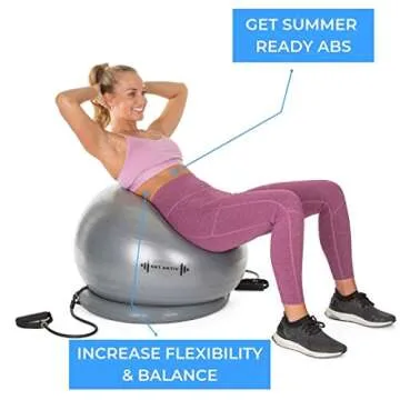 Let's Get Aktiv Exercise Ball with Resistance Bands – 1 Yoga Ball (65cm) + Stability Base, A1 Wall Poster, 2 Exercise Bands Sets (45 & 70cm), Ball Pump, Spare Plugs & Plug Remover – eBook Included!