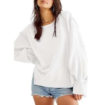 Beaully Women's Oversized Sweatshirts Crew Neck Long Sleeve Side Slit Pullovers Sweatshirt Casual Fall Clothes Sweater