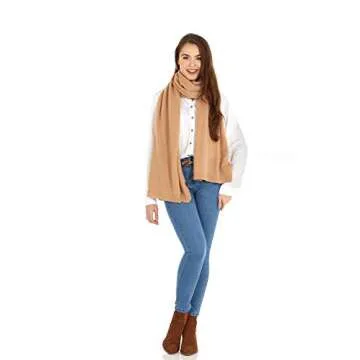 Manio Cashmere 100% Cashmere Knitted Wrap Shawl Extra Scarf Stole Camel, Large