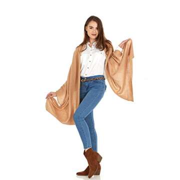 Manio Cashmere 100% Cashmere Knitted Wrap Shawl Extra Scarf Stole Camel, Large