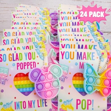ORIENTAL CHERRY Valentines Day Gifts for Kids - 24 Valentines Cards with Pop Bubbles Bulk- Valentine...