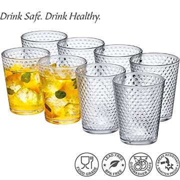 Amazing Abby - Polka Dot - 18-Ounce Plastic Tumblers (Set of 8), Plastic Drinking Glasses, All-Clear High-Balls, Reusable Plastic Cups, Stackable, BPA-Free, Shatter-Proof, Dishwasher-Safe