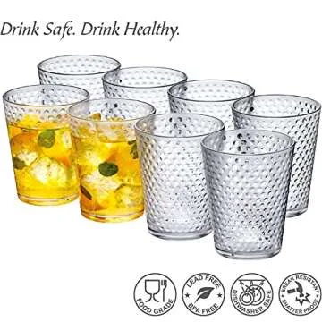 Amazing Abby - Polka Dot - 18-Ounce Plastic Tumblers (Set of 8), Plastic Drinking Glasses, All-Clear High-Balls, Reusable Plastic Cups, Stackable, BPA-Free, Shatter-Proof, Dishwasher-Safe