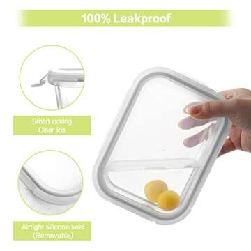 HOMBERKING 9 Pack Glass Meal Prep Containers 3 & 2 & 1 Compartment, Glass Food Storage Containers with Lids, Airtight Glass Lunch Bento Boxes, BPA-Free & Leak Proof (9 lids & 9 Containers) - White