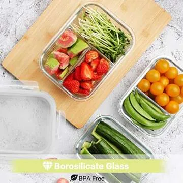 HOMBERKING 9 Pack Glass Meal Prep Containers 3 & 2 & 1 Compartment, Glass Food Storage Containers with Lids, Airtight Glass Lunch Bento Boxes, BPA-Free & Leak Proof (9 lids & 9 Containers) - White