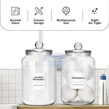 Glass Jars for Laundry Room Organization - 2 Pack, 0.8 Gallon Glass Containers with Lids, Perfect for Dryer Sheets, Laundry Pods, Scent Boosters, and more - Convenient Laundry Room Storage Solution