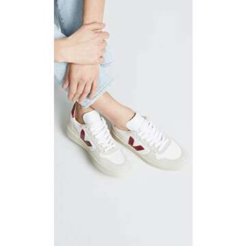 Veja V-10 Lace Up Sneakers in White/Marsala - Sustainable Style