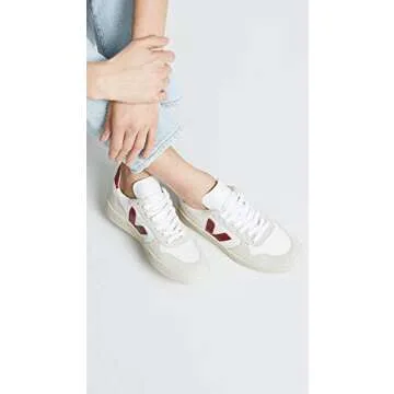 Veja V-10 Lace Up Sneakers in White/Marsala - Sustainable Style