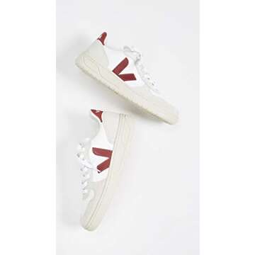 Veja V-10 Lace Up Sneakers in White/Marsala - Sustainable Style