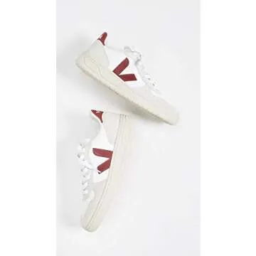 Veja V-10 Lace Up Sneakers in White/Marsala - Sustainable Style