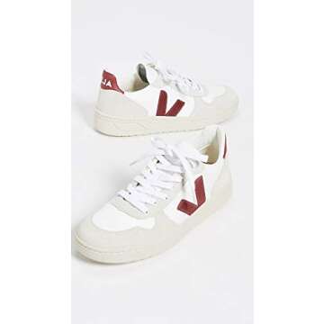 Veja V-10 Lace Up Sneakers in White/Marsala - Sustainable Style