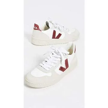 Veja V-10 Lace Up Sneakers in White/Marsala - Sustainable Style