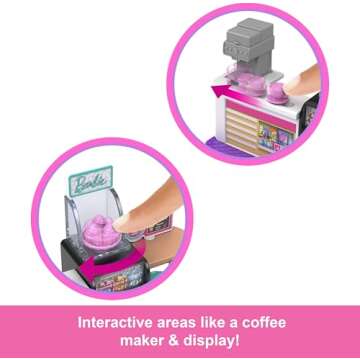 Barbie Mini BarbieLand Collectible Bakery Playset with 1.5-Inch Doll, Coffee Maker Station, Pastry Display and Seating Area for Storytelling Play