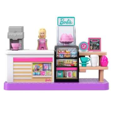 Barbie Mini BarbieLand Collectible Bakery Playset with 1.5-Inch Doll, Coffee Maker Station, Pastry Display and Seating Area for Storytelling Play