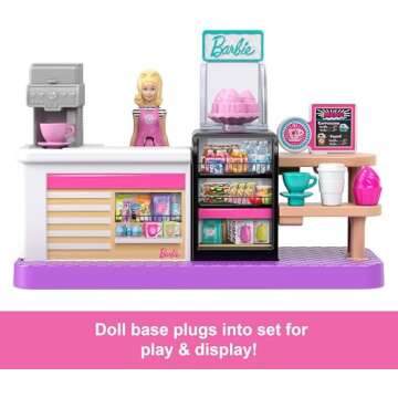 Barbie Mini BarbieLand Collectible Bakery Playset with 1.5-Inch Doll, Coffee Maker Station, Pastry Display and Seating Area for Storytelling Play