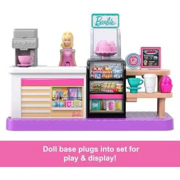 Barbie Mini BarbieLand Collectible Bakery Playset with 1.5-Inch Doll, Coffee Maker Station, Pastry Display and Seating Area for Storytelling Play