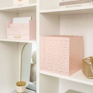 Blu Monaco Cute 3 Ring Binders - Pink Pastel with Gold Foil Geometric Design - Set of 2, 1-Inch Decorative Binder with 2 Pockets and Easy Open Clips -Ideal for School, Office, or College