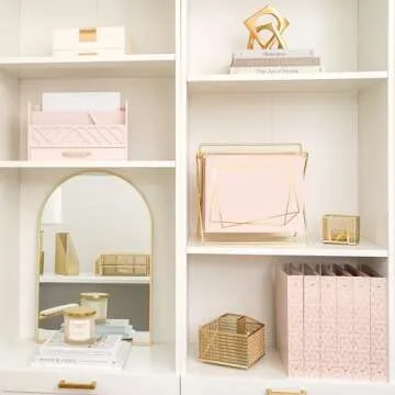 Blu Monaco Cute 3 Ring Binders - Pink Pastel with Gold Foil Geometric Design - Set of 2, 1-Inch Decorative Binder with 2 Pockets and Easy Open Clips -Ideal for School, Office, or College