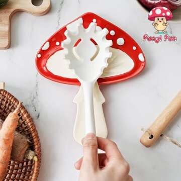 Fungi Fun Ceramic Mushroom Spoon Rest: Stove Top & Kitchen Counter Utensil Holder - Cute & Durable S...