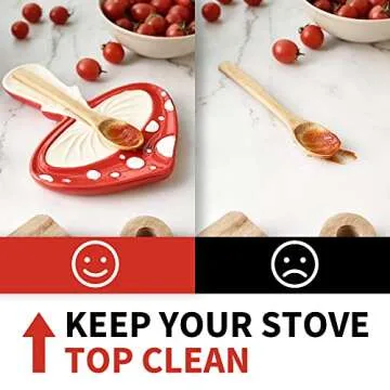 Fungi Fun Ceramic Mushroom Spoon Rest: Stove Top & Kitchen Counter Utensil Holder - Cute & Durable Spatula Rest - Cottagecore Decor