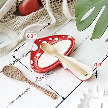 Fungi Fun Ceramic Mushroom Spoon Rest: Stove Top & Kitchen Counter Utensil Holder - Cute & Durable Spatula Rest - Cottagecore Decor