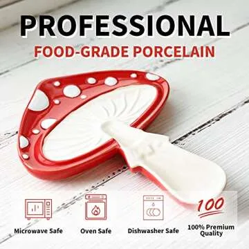Fungi Fun Ceramic Mushroom Spoon Rest: Stove Top & Kitchen Counter Utensil Holder - Cute & Durable Spatula Rest - Cottagecore Decor