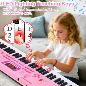 Kids Keyboard Piano, 61 Light-up Key Electric Piano Musical Learning Toy for Beginners with Micropho...