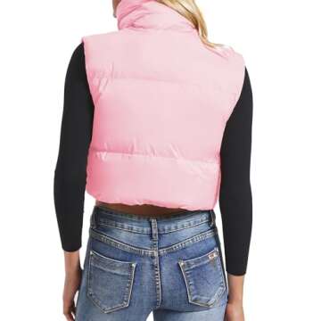 American Trends Vest for Women Pink Cropped Puffer Vests Sleeveless Womens Winter Vest Stand Collar Outwear Vest Jacket Pink Medium