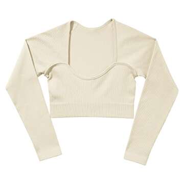 ABOCIW Workout Sets for Women 2 Piece Seamless Gym Yoga Outfits Ribbed Sweetheart Neck Long Sleeve Crop Top Tummy Control Butt Lifting High Waist Legging Sets Sportwear #1 Beige Small
