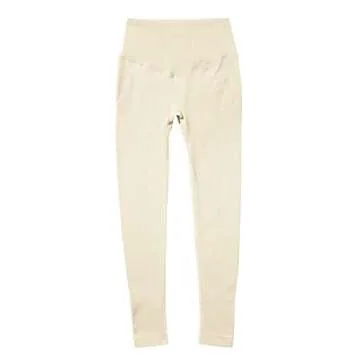 ABOCIW Workout Sets for Women 2 Piece Seamless Gym Yoga Outfits Ribbed Sweetheart Neck Long Sleeve Crop Top Tummy Control Butt Lifting High Waist Legging Sets Sportwear #1 Beige Small