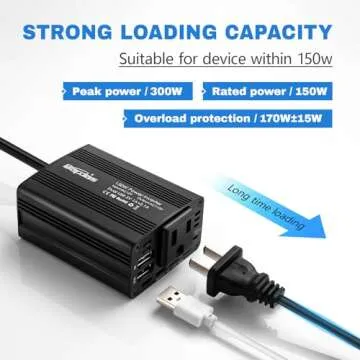Bapdas 150W Car Power Inverter DC 12V to 110V AC Car Adapter for Plug Outlet with 3.1A Dual USB Car Charger for Laptop Computer-Black