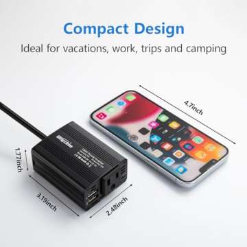 Bapdas 150W Car Power Inverter DC 12V to 110V AC Car Adapter for Plug Outlet with 3.1A Dual USB Car Charger for Laptop Computer-Black