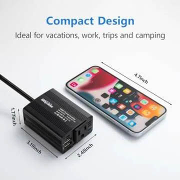 Bapdas 150W Car Power Inverter DC 12V to 110V AC Car Adapter for Plug Outlet with 3.1A Dual USB Car Charger for Laptop Computer-Black