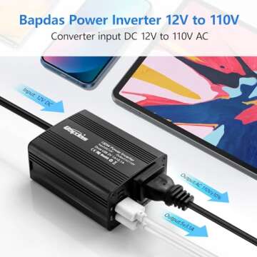 Bapdas 150W Car Power Inverter DC 12V to 110V AC Car Adapter for Plug Outlet with 3.1A Dual USB Car Charger for Laptop Computer-Black