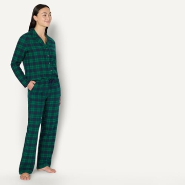 Amazon Essentials Women's Matching Holiday Family Pajama Sets in Dark Emerald Green Navy Plaid