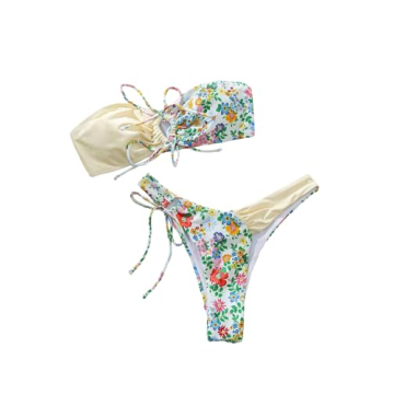 MakeMeChic Women's High Cut Strapless Bikini Set