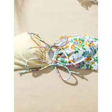 MakeMeChic Women's High Cut Strapless Bikini Set