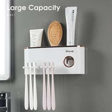 iHave Toothbrush Holders Bathroom Decor with Toothpaste Dispenser, 2 Cups Toothbrush Holder Wall Mou...