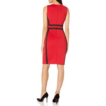 Calvin Klein Women's Sleeveless Color Block Sheath Dress, Red/Black 2, 4