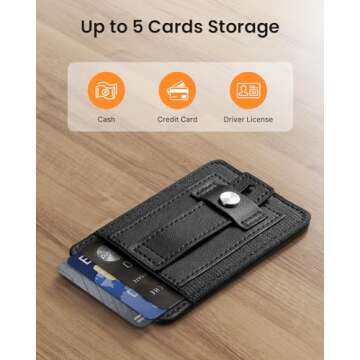 TWZKG for MagSafe Wallet, Magnetic Card Wallet Holder with Secure-Grip Finger Loop, for iPhone 15/14/13/12 Series, Not for 13/12 Mini, 5-Card Holder, Slim Vegan Leather, RFID Blocking, Black